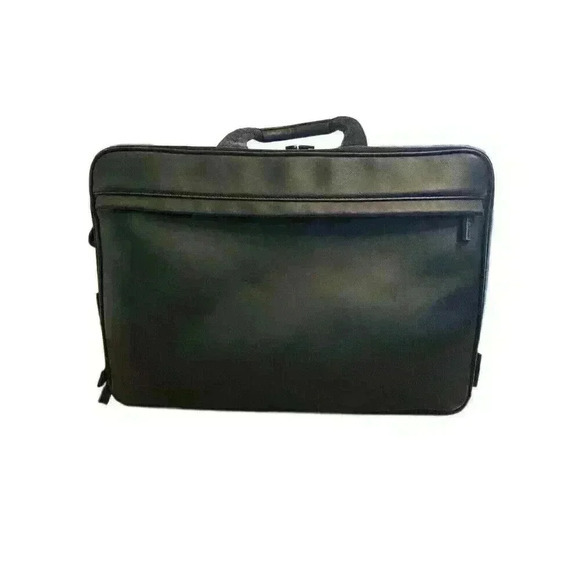 Hartmann Black Leather Expandable 3 Pocket Zip‎ Briefcase Shoulder Travel MINT - Picture 2 of 16